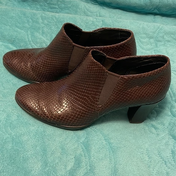 ECCO Womens Shape 55 Leather Coffee Plateau Stack Shootie Pump Brown women’s 37 - Picture 1 of 14